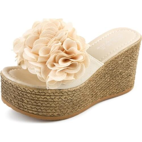 Fashion 2021 Summer Wedge Platform Flowers Sandals Slippers Sexy Casual Hemp Rope High Heels 9CM Womens Shoes Size 34-40