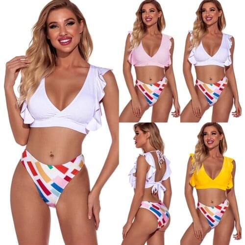 2021 New swimsuit for women bathing suit womens split print solid color bikini sexy swimwear