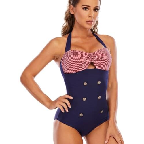 Retro Swimwear European and American Foreign Trade Triangle One Piece Swimsuit Women