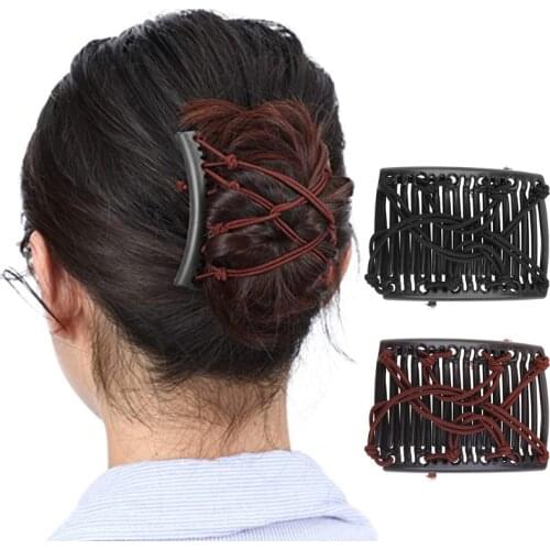 1/2Pcs Stretchy Knotted Double Comb Hair Clip Adjustable Elastic No Crease Hairpins Women Updo Ponytail Holder Barrettes