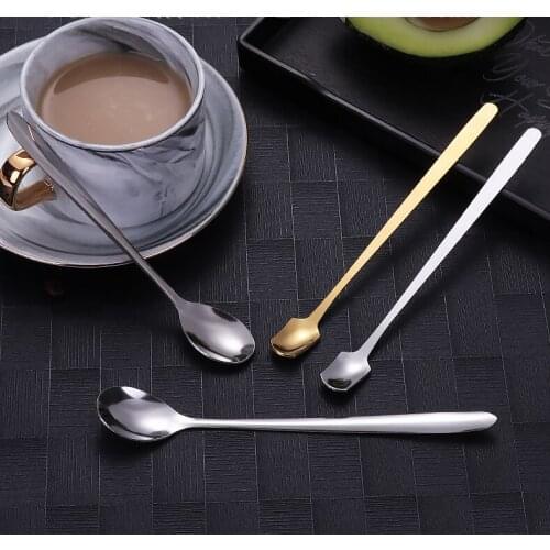 1/4pcs Long Handle Spoons Stainless Steel Coffee Scoop Dessert Spoon Cooking Mixing Stir Salad Spoon Fork Spoon Tableware 5z