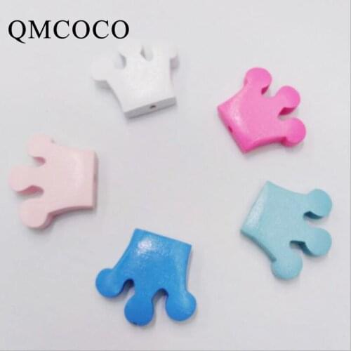 10Pcs Colorful Crown Wooden Beads Wood Chip DIY Handmade Natural Wood Beaded Environmentally Jewelry Baby Toys Accessories