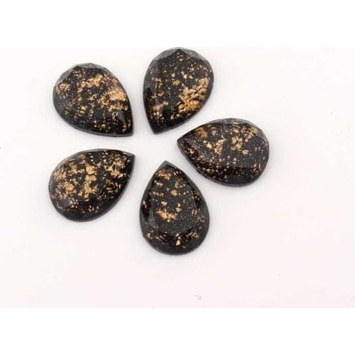 20pcs Black Gold Foil Paper Drop Resin Stone Bead Ring cabochon Bracelet Necklace Earring DIY Making Jewelry Finding Flatback
