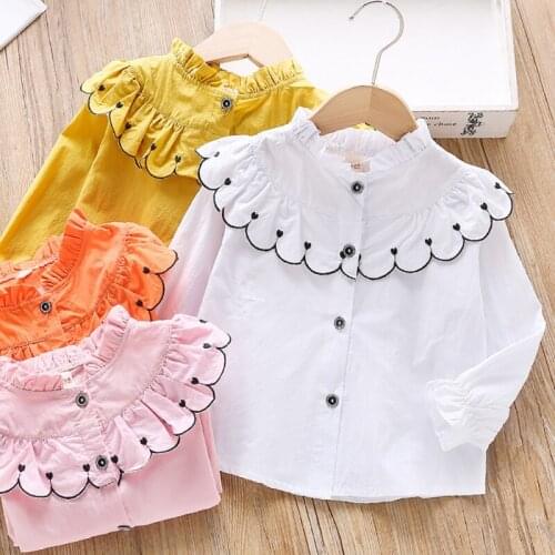 4 Color Baby Girls Clothes Cute White Blouse Kid Shirts Autumn Long Sleeve Tops Shirts Girls Clothes Yellow Children Blouse