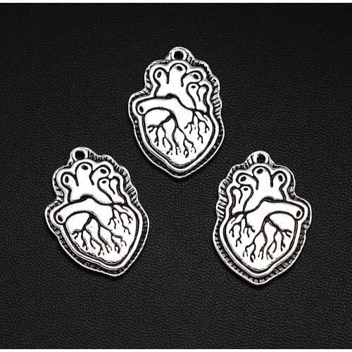 4pcs/Lots 20x30mm Antique Silver Plated Halloween Charm Heart Organ Pendants For Jewelry Findings Bracelets Making Accessories