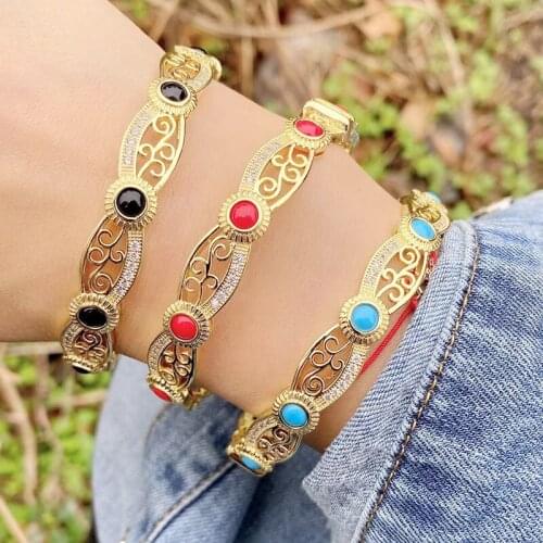 5Pcs Hollow Bangle Gold color Metal Bangle Colorful stone bangle Mix color metal Bracelet Mix color Women bangle 51433