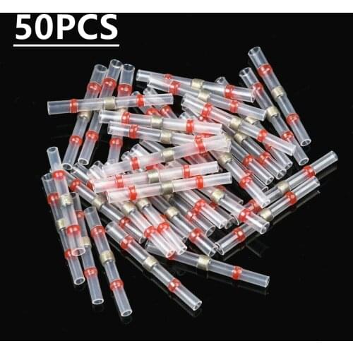 50PCS Solder Seal Wire Connectors - Heat Shrink Solder Butt Connectors - Solder Connector Red- Automotive Marine Insulated