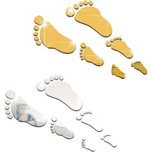 Acrylic Mirror Foot Sticker Wall Adhesive Decal DIY Family Footprint Window Wallpaper for Home Living Room Bedroom Decoration