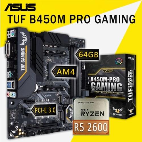 ASUS TUF B450M PRO GAMING Motherboard With AMD Ryzen 5 2600 Motherboard Combo DDR4 AMD B450 Gaming Placa-mãe AM4 3.4GHz Six-Core
