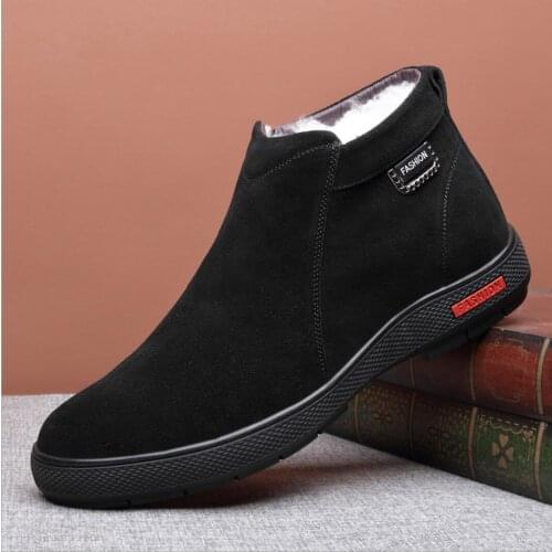 Winter Men Genuine Leather Boots Fur Warm wool Snow Boot Men Work Casual Shoes Top Rubber Ankle Boots Moccasin Soft Driving Shoe