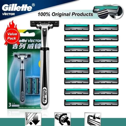 Gillette Vector Shaving Razor Blades For Men Manual 2 Layer Shaver Shaving Blade Replacement Head Value Pack New