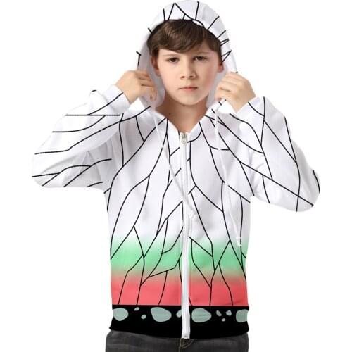 Kids Hoodie Anime Demon Slayer Kochou Shinobu Print Hoodie Tops Zipper Zip Up Jacket Sweatshirt