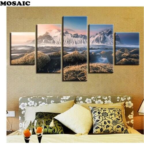 Diy Diamond Painting,5 Pieces Iceland Vestrahorn,3d Cross Stitch Mosaic Diamond Embroidery square Rhinestones Mountains painting