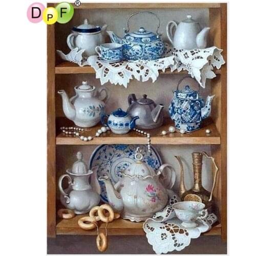 DPF DIY Tea set 5D diamond embroidery home decor diamond mosaic full square diamond painting cross stitch crafts wall painting