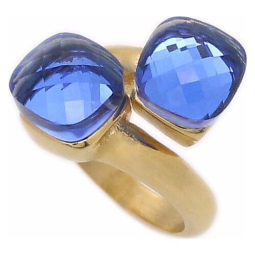JSBAO Rose Gold /Steel/Gold Colour Stainless Steel Double Dark Blue Glass Ring For Women Size 6-10 Female Ring Jewelry