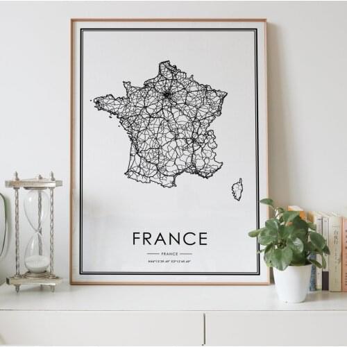 France country Road map Nordic Living Room Decoration Canvas Poster Modern Home Decor Art Print Painting