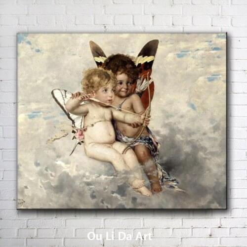 Classical figures cute angels cupid oil paintings canvas printing printed on canvas kid room wall art decoration picture