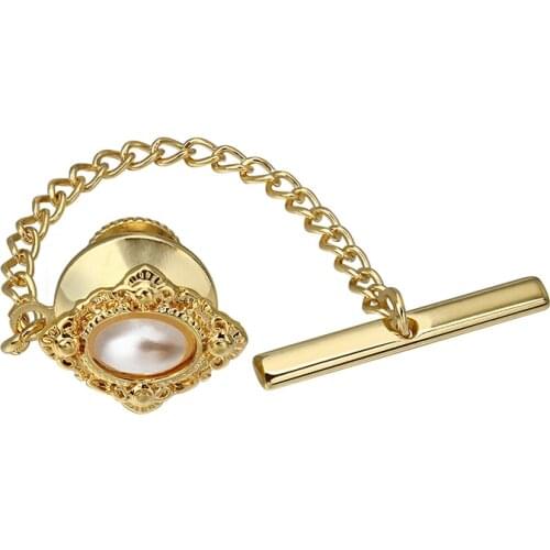 HAWSON Classical Tie Tack Clips Pins for Men Wedding Business Accessories - Faceted Pearl in Rich