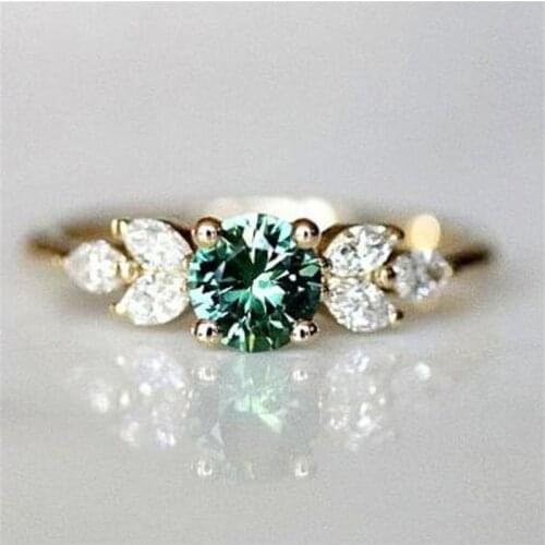 Cute Female Green Zircon Stone Ring Minimalist Yellow Gold Wedding Rings For Women Elegant Bridal Thin Engagement Ring