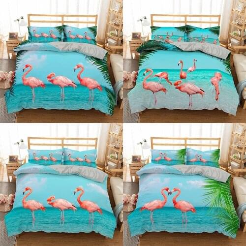 Design Flamingo Duvet Cover Leaf Bedding Set Soft Bedclothes 2/3pcs Simple Home Textiles Blue Bedspread Dropshippping