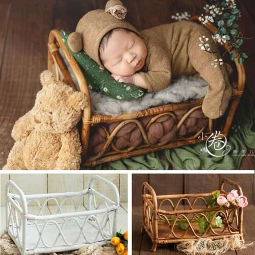 Baby Photography Basket Handmade Idyllic Retro Small Rattan Bed Newborn Photography Props Furniture for Photo Shoot Accessories