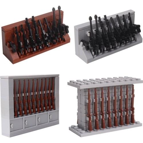 Military MOC Bricks Weapon Rack WW2 Army Soldier Figure Weapons Shelf Accessories Creator Toys For Children