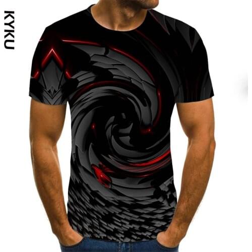 KYKU new three-dimensional rotating mens T-shirt summer fashion short-sleeved 3D round neck tops visual three-dimensional shirt
