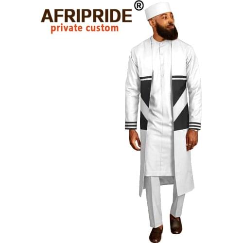 Men`s Suit Long Coats Dashiki Shirts Ankara Pants Traditional Hat 4 piece Set African Clothing Attire Wear AFRIPRIDE A2016012