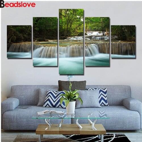 Full Drills Diamond embroidery 5 pieces waterfall beautiful scenery picture Craft patchwork Rhinestones diamond painting