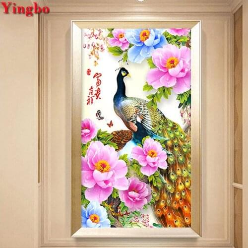 3d cross stitch diamond Embroidery Peacock Peony flowers 5d diy square Round Diamond Painting Full Mosaic Painting By Numbers