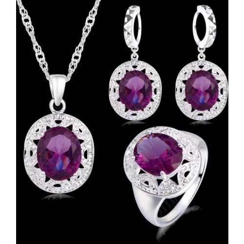 Free shipping Crystal Pendant Necklace Earrings Ring Cubic Zircon Trendy Party 925 Sterling Silver Jewelry Sets Women New Design