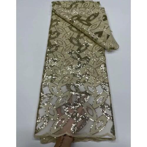 Nigerian Lace Fabric 2021 High Quality Lace 5 Yards Embroidery Tulle Mesh Fabric French Net GOLD Sequin Lace Fabric Wedding