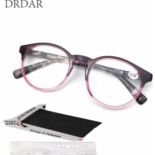 New Womens Reading glasses 6806 purple Pink Round Large frame fashion Hyperopia glasses Spring leg +125 +225 +275..+400