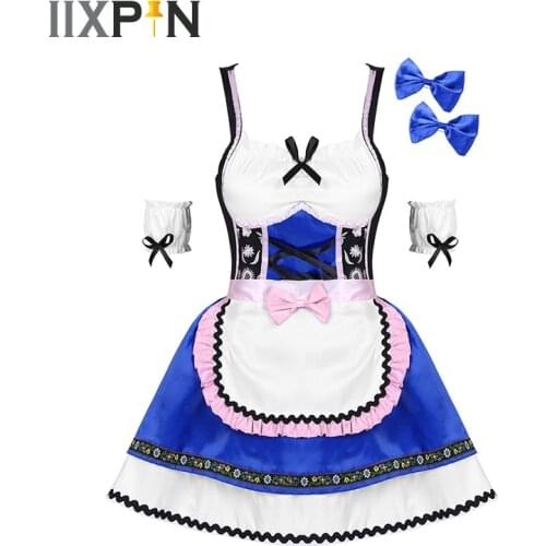 Girls Apron Maid Cosplay Costume Women Embroidered Dirndl Oktoberfest Beer Festival Dress Waiter Party Costume Plus Size