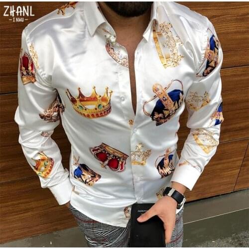 Luxury Mens Crown Print shirt Casual shirt mens long sleeve shirt 2021 New Fashion Blouse Top chemise homme