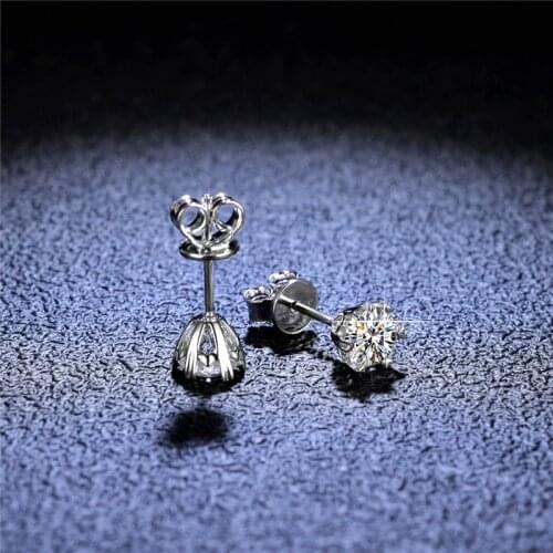 Silver Platinum Covered 1-2 Carat Diamond Test Passed Excellent Cut D Color High Clarity Moissanite Earrings Silver 925 Jewelry
