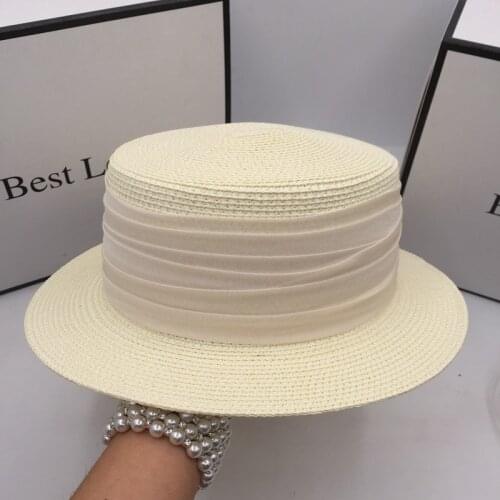 Summer new seaside holiday flat hat gauze women 's straw hat and fresh rice white beach leisure ins