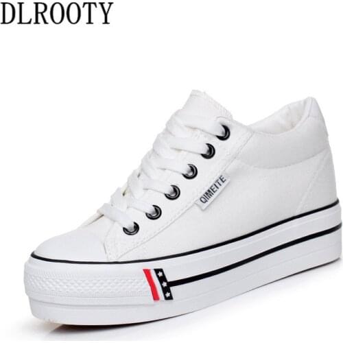 Women Flats Shoes Canvas Casual Summer Breathable Fashion Outdoor Lace Up Round Toe Platform Height Increasing