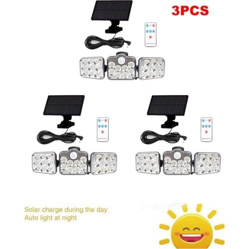 3pcs 138 led seperable remote Solar Light Street Smart PIR Motion Sensor Waterproof solar Lamp Wall Decor Outdoor Lights cable