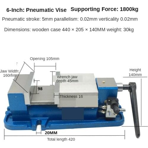 High-precision 6-inch pneumatic vise Quick clamp milling machine angle-solid vise quick-action pneumatic pliers CNC heavy