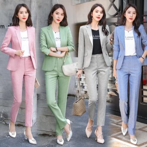 IZICFLY New Style Spring Fall Women Suits Blazer With Pants Business Work Wear Green Slim Office Trouser Set Outfits Two Piece