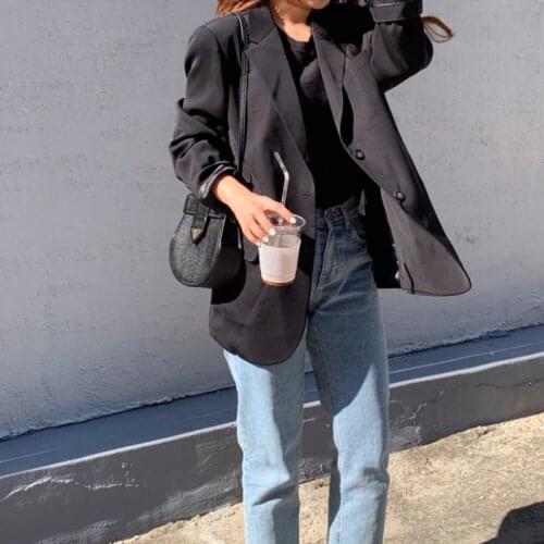 2021 Autumn Women Vintage Loose Blazer Single Breasted Jacket 2021 Female Coat Outerwear Solid Color