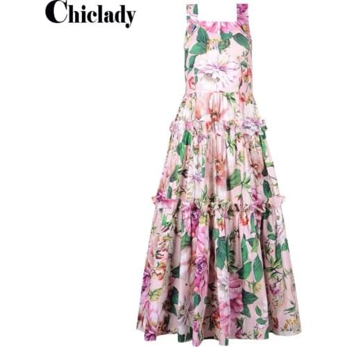 CHICLADY runway designer dress women elegant event maxi dresses female long party A-Line ruched flower buttons dresses ladies