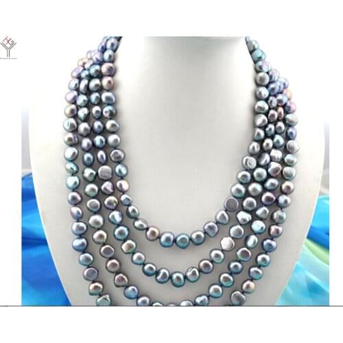 100'' 254cm Women Jewelry 9mm pearl necklace black brown gray colors baroque pearl handmade real natural freshwater pearl gift