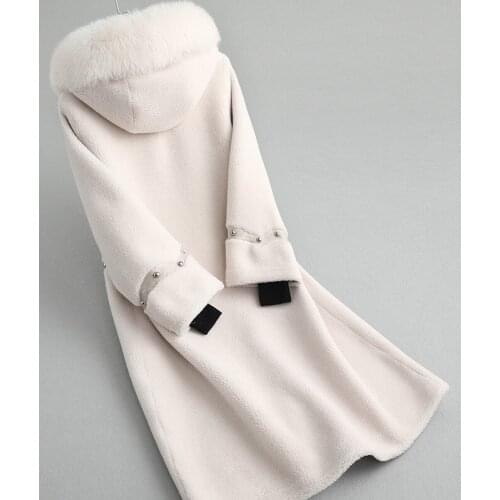 Real Fur Coat Women Sheep Shearling Winter Coat Women Fox Fur Collar Wool Jacket Women Clothes 2020 Manteau Femme 6608 YY1083