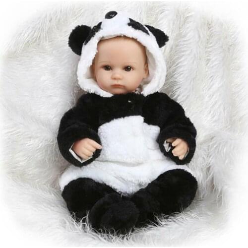 18'' Handmade Baby Girl Doll Silicone Vinyl Reborn Newborn Dolls + Panda Clothes Baby Doll Toy Dolls For Girls