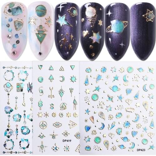 3D Embossed Nail Sticker Bronzing Galaxy Geometry Flower Jewelry Star Slider Gold Nail Decals Nail Art Decoration SADP413-424
