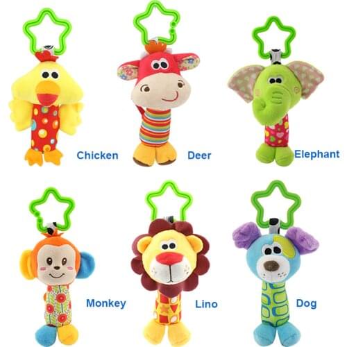 6 Styles Baby Toys Rattles Pacify Doll Plush Baby Rattles Toys Animal Hand Bells Newbron Animal elephant/monkey/lion/deer/dog