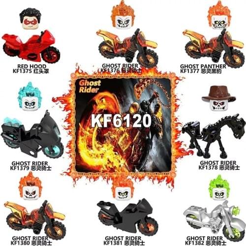 8PCS/set Ghost Rider With Motorcycle Building Block Red Hood Action Figures For Children Collection Toys Blocks