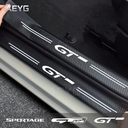 4pcs Car Door Sill Fiber Carbon Sticker For KIA GT GTline Sportage RIO 2020 2021 2018 2019 Protector Decals Vinyl Accessories